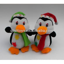 soft stuffed christmas penguin with hat and scarf